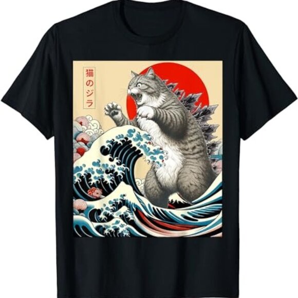 Catzilla Japanese Art Funny Cat Lovers Graphic Retro Gift Unisex Style T-Shirt05 - Picture 1 of 5